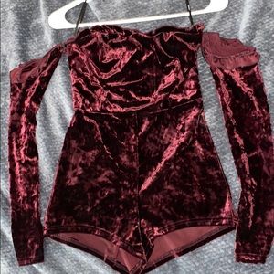 Burgundy Strapless Velvet Romper